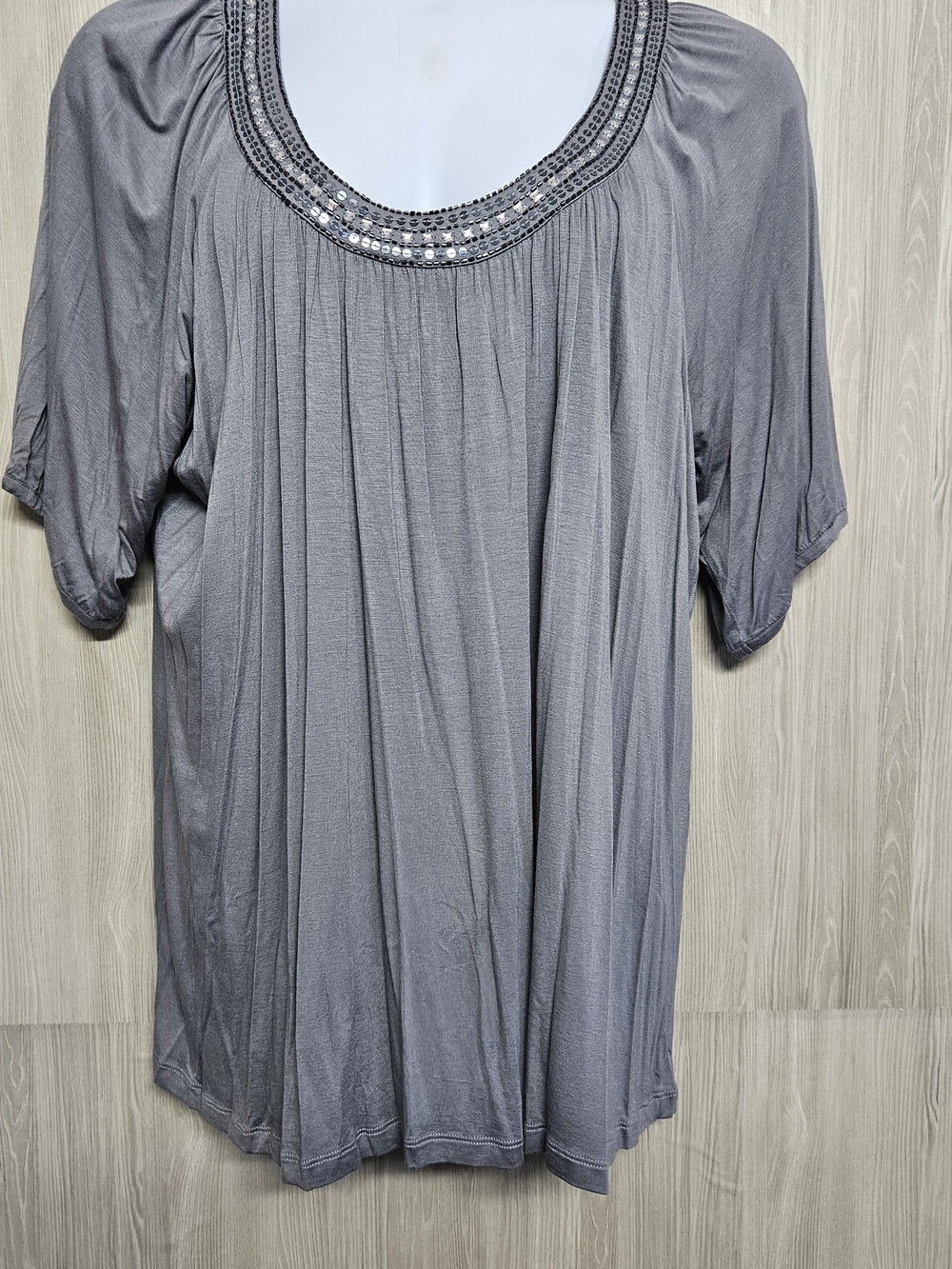 Lane Bryant Gray Beaded Scoop Neck Tunic